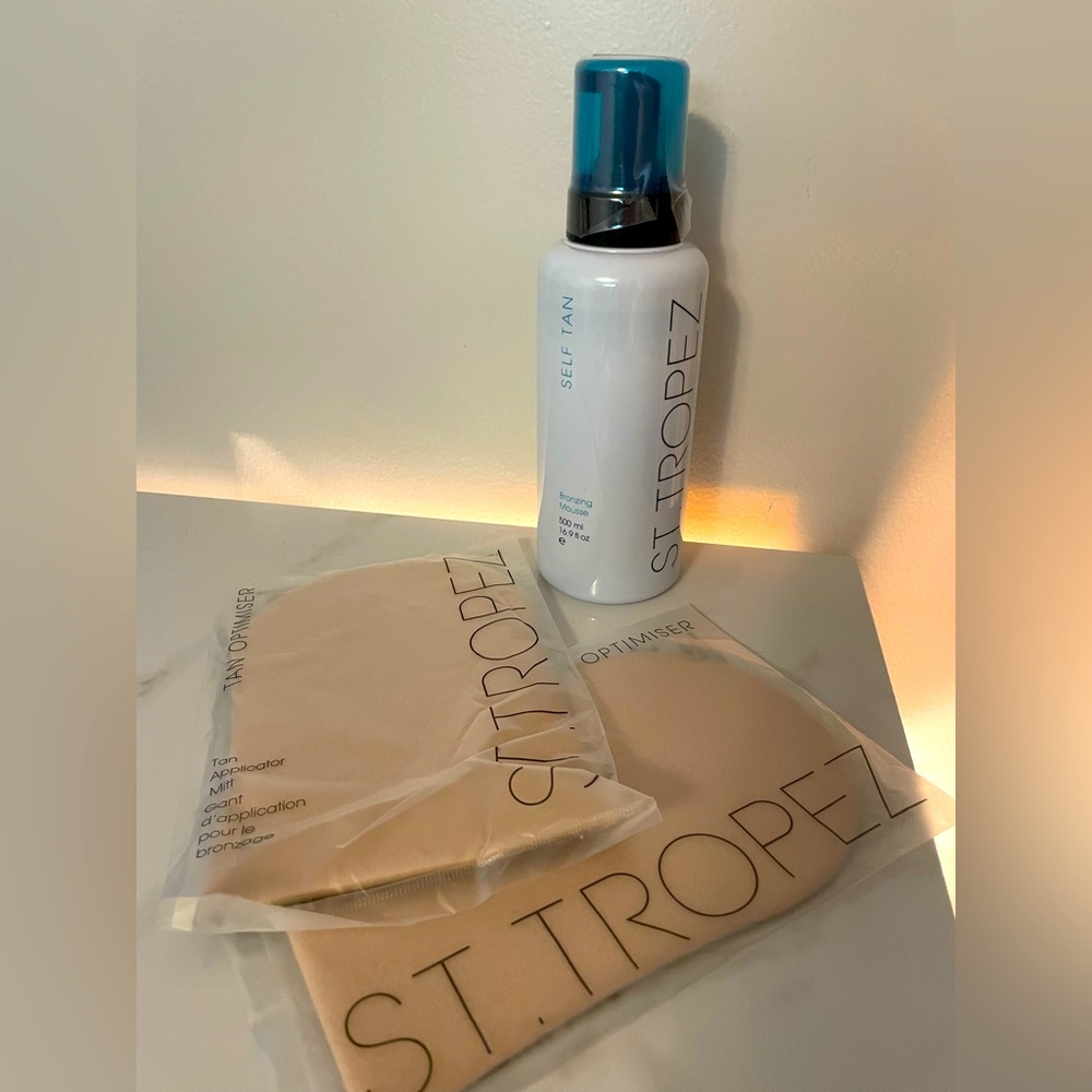 St. Tropes Jumbo 16.9 oz Self Tan Bronzing Mousse New + 2 tanning mitts
